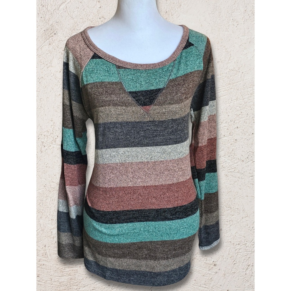 BiBi Striped Long Sleeve Top Womens Small Multicolor Lightweight Knit Scoop Neck